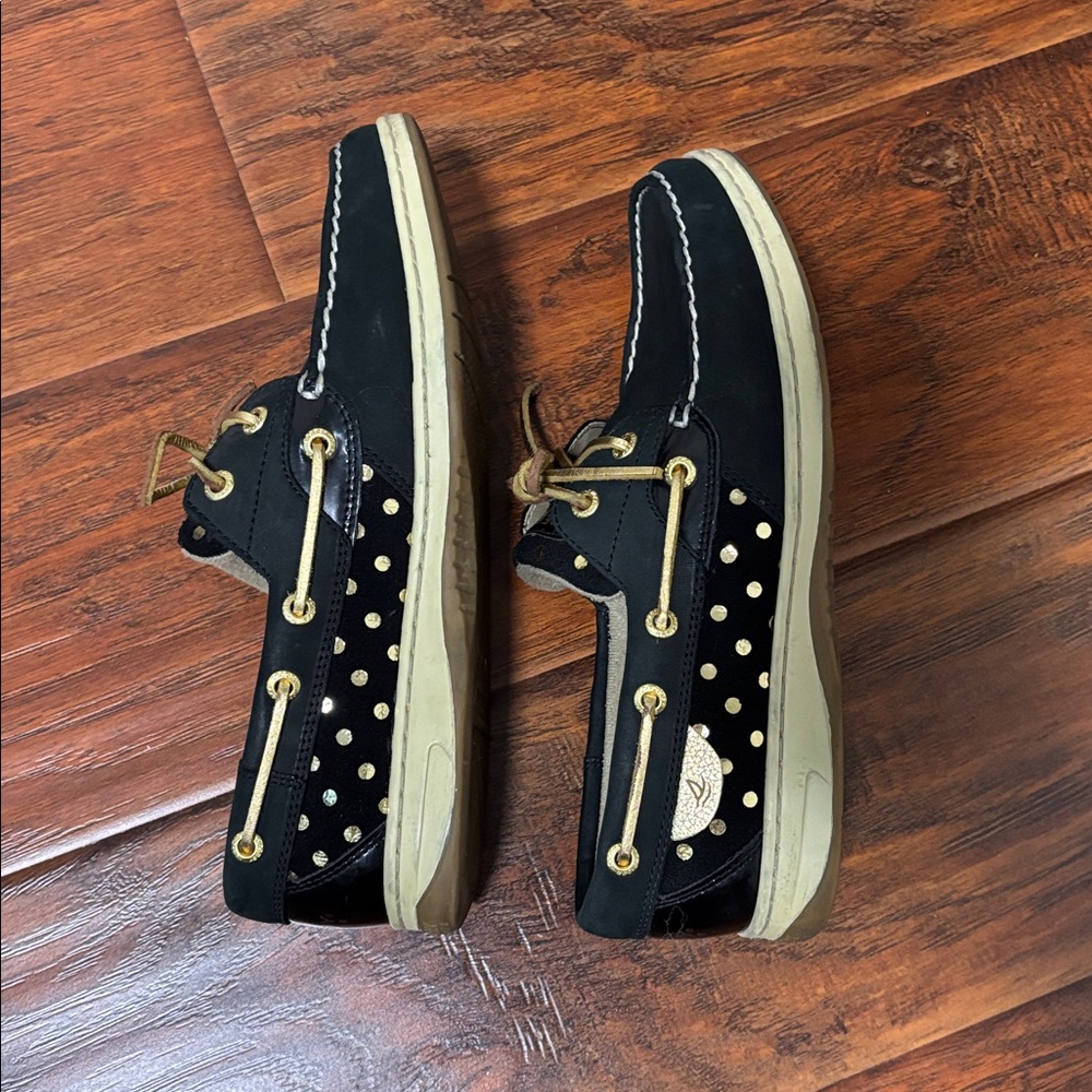 Sperry Women Top-Sider Black Gold Dot Leather Boat Shoe Sz 8.5 - Picture 4 of 8